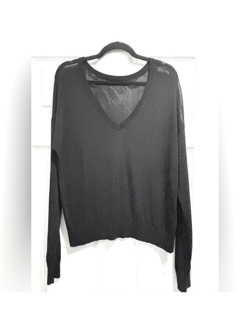 Babaton Sweater V-Neck Sheer Viscose Nylon Blend Black Oversized Relaxed Fit XS